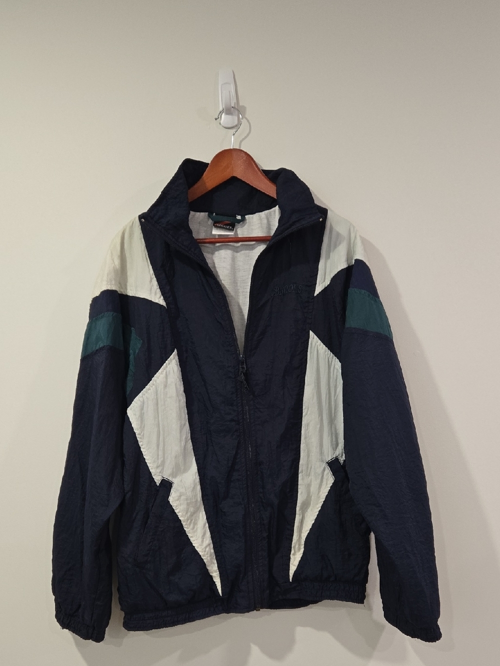 Retro 90's Books Navy, White & Green Colorblock Windbreaker Athletic Jacket